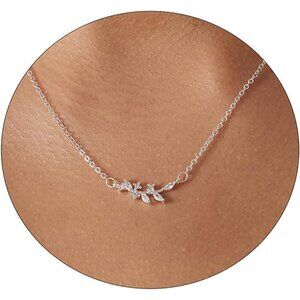⚡Silver CZ olive branch leaf 14k Gold Plated CZ Pendant Necklace Gold for Women